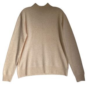 Merino Wool Sweater Women XL Oatmeal Mock Neck Old Money Quiet Luxury Minimalist